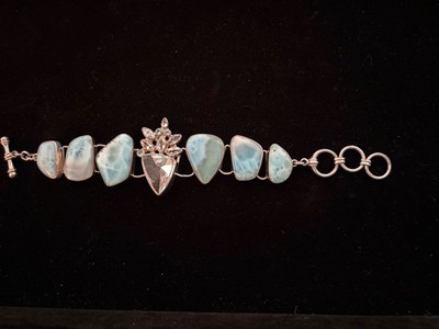 Vintage Starborn Masterpiece Sterling Silver Larimar & Spinel 8  Bracelet - 55g