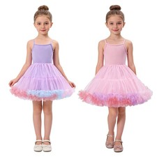 Kids Girls Party Dress Ruffle Trim Hem Tutu Dress Tiered Tulle Skirt Summer