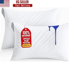 Waterproof Pillow Encasement Zippered Bed Bug Dust Mite Proof Machine Washable