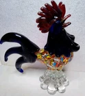 Vintage Murano Style Hand Blown Multicolored Glass Rooster 9"