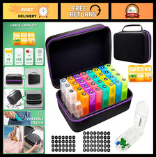 31-Day Pill Organizer with Cutter, AM PM Storage, 3x Daily Meds, Stickers