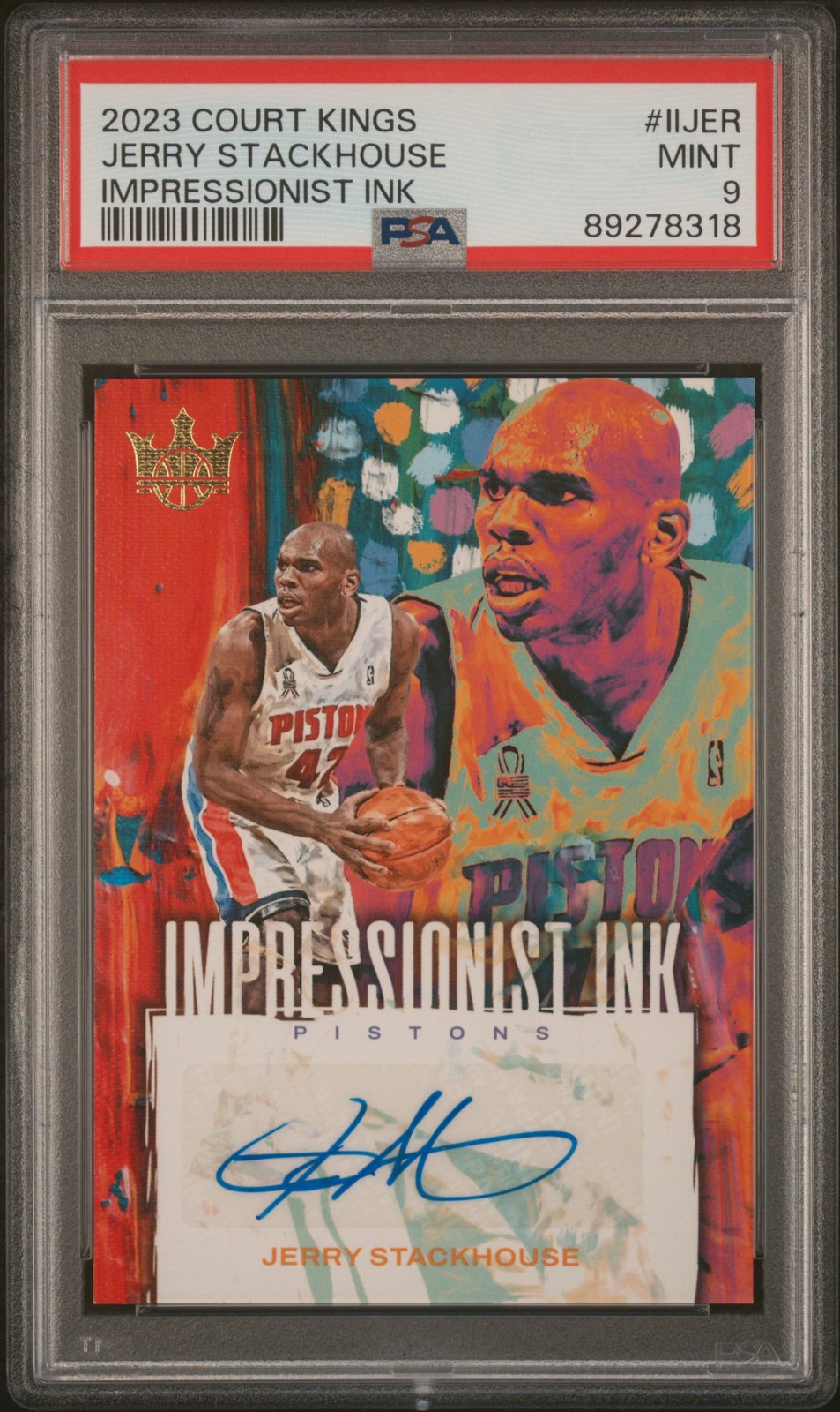 Jerry Stackhouse 2023-24 Court Kings Impressionist Ink Auto /99 PSA 9 Pistons