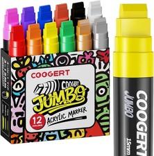 12 Vibrant Colors Jumbo Poster Markers, 15MM Thick Permanent Acrylic Graffiti