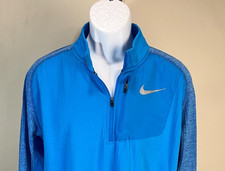 Nike Running Men's bright blue w/ silver 1/4 zip pullover Jacket Large L fitted