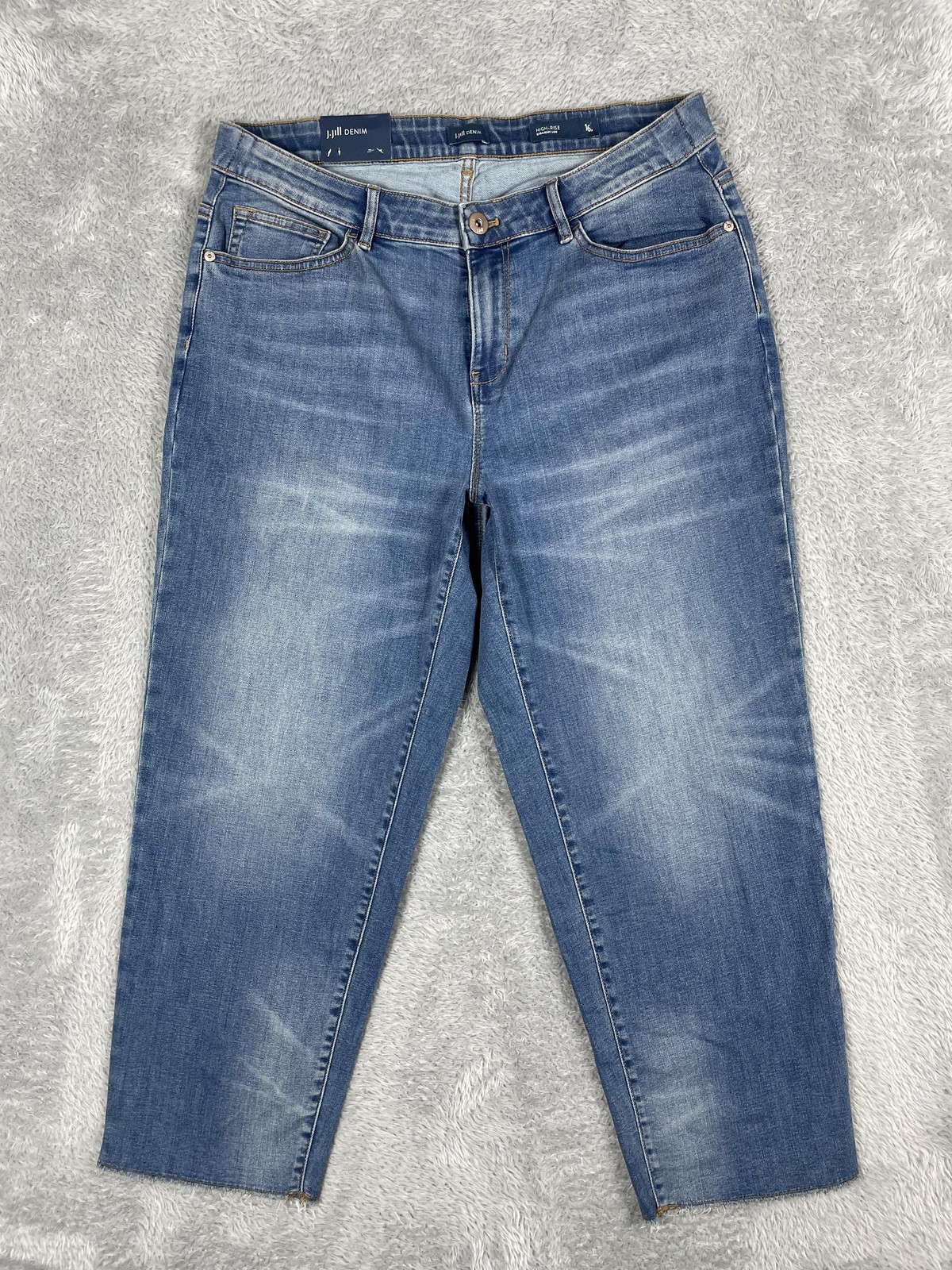 J Jill High Rise Straight Leg Jeans Womens 16P Blue Stretch Block Island Wash