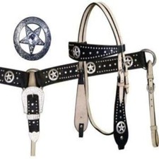 Western Leather Equestrian Trail Set Hand Carved Tooled Headstall,Breast Collar