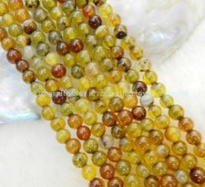 Natural 6mm AAA Yellow Dragon Veins Agate Round Gemstone Loose Beads 15 Inch