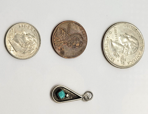 Ciondolo a goccia argento shadowbox turchese vintage nativi americani sud-ovest - Foto 12 di 13