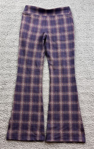 Art Class Girl's Size Large (10-12) Ponte Flare Slit Leggings Purple Plaid - Picture 2 of 6