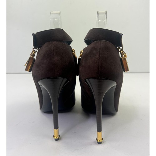 TOM FORD Brown Suede Almond Toe Padlock Ankle Strap Booties Size EU38.5 - Picture 7 of 14
