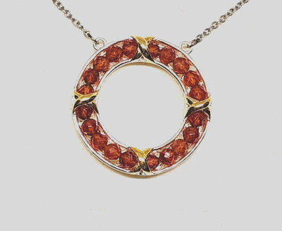 Hessionite Garnet XOXO circle pendant 18-20in in 18K Yellow Gold/ Brass 7.75 cts