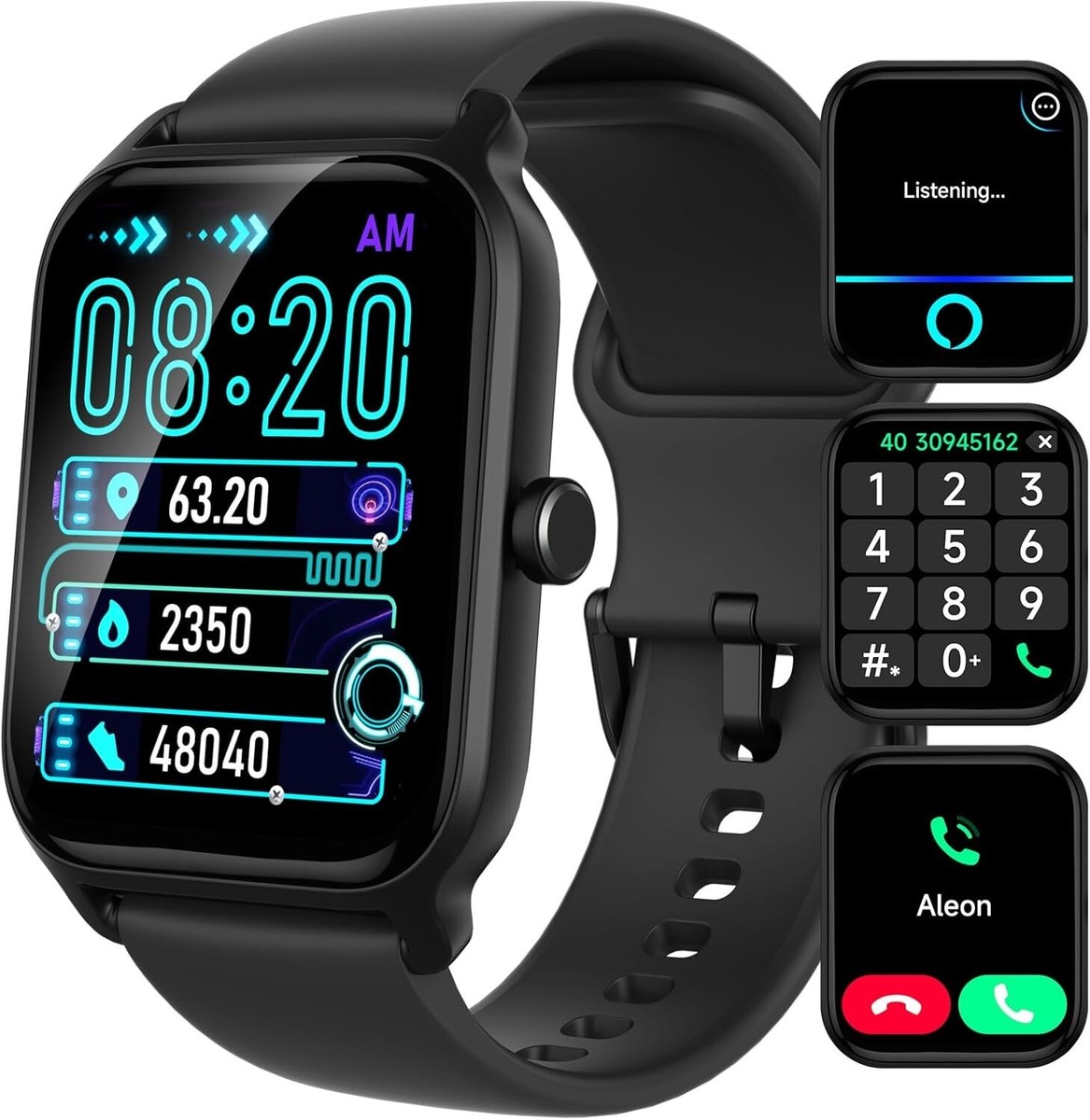 Alexa Smart Watch for Men Black 100 Sports Modes Stress Sleep SP02