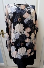 Masai Clothing Company Ladies Tunic Top Size L Black Floral Drawstring Bohemian
