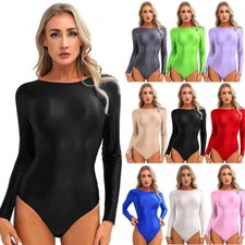 Women's Bodysuit Shiny Glossy Smooth One Piece Swimsuit High Cut Thong Leotard