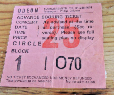 Thin Lizzy- Hammersmith Odeon - 30/5/80 - Concert Ticket