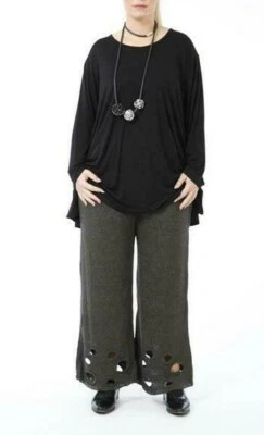 AKH Lagenlook Hose Bouclestrick Lochmuster dunkelgrau  NEU Gr.EG(44-54) - Bild 1 von 4