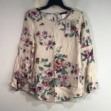 Jennie & Marlis Floral 3/4 Sleeve Blouse, Size S - Cream/Lavender Women's