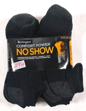 Burlington Men's Comfort Power No Show Socks 10 pairs Large 6-12 Black