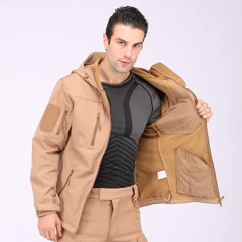 Giacca a vento tattica uomo soft shell giacca esercito jacket cappuccio tempo libero ~ - Foto 7 di 65
