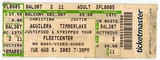 2003 Justin Timberlake Christina Aguilera Complete Concert Ticket Stub Boston MA