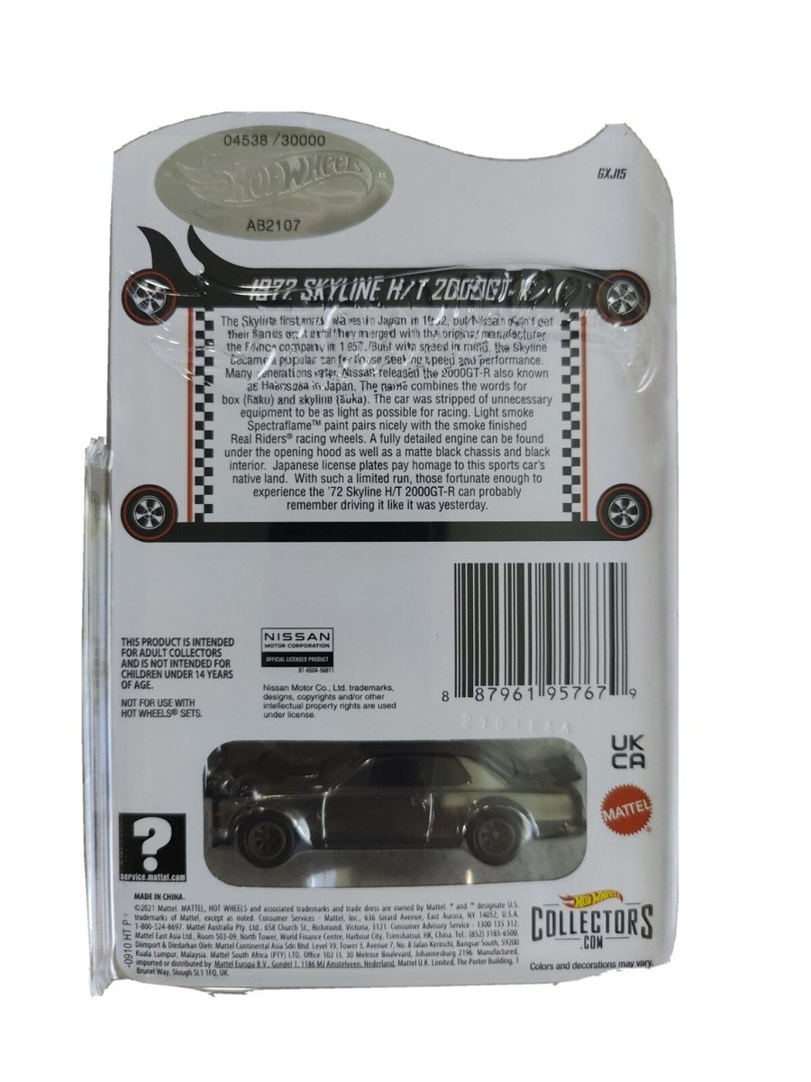 Hot Wheels Redline Club RLC 1972 Nissan Skyline H/T 2000GT-R