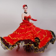 Damen Rüschen Lagen Tanzkleid Swing Flamenco Walzer Moderne Übung Tanzbekleidung