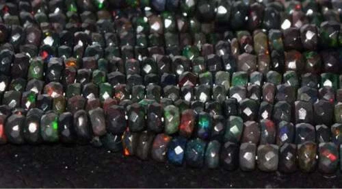 Welo Black Ethiopian Opal Rondelle Beads pietra preziosa sfaccettata 3-4 mm, ... - Immagine 2 di 3