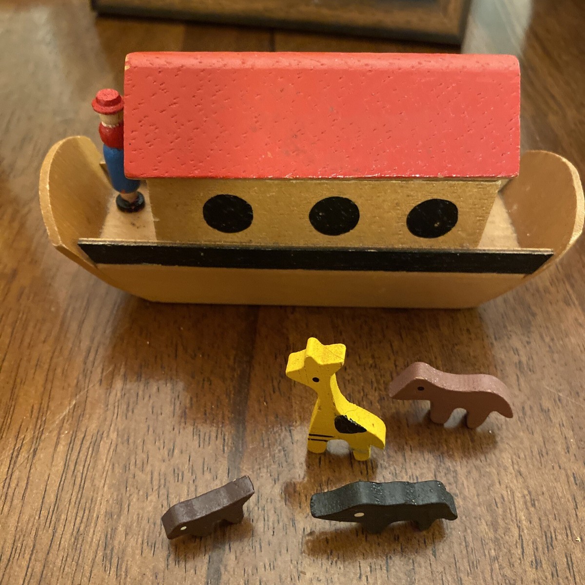 Vintage Handmade Wooden Noahs Ark Toy With Animals Educational Pretend  Play