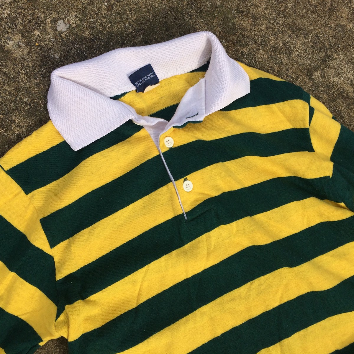 Vintage Wonder Knit 60s 70s Rugby Polo Sirf Stripe Yellow Green