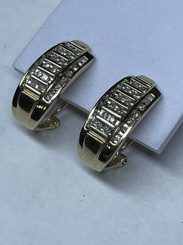 Pendientes de diamantes de oro amarillo liso 10K ZEI diseñador 1,50 CWT espalda omega - Imagen 3 de 10