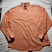 Saddlebred Shirt Men XL Peach Check Plaid Button Up Long Sleeve Collared