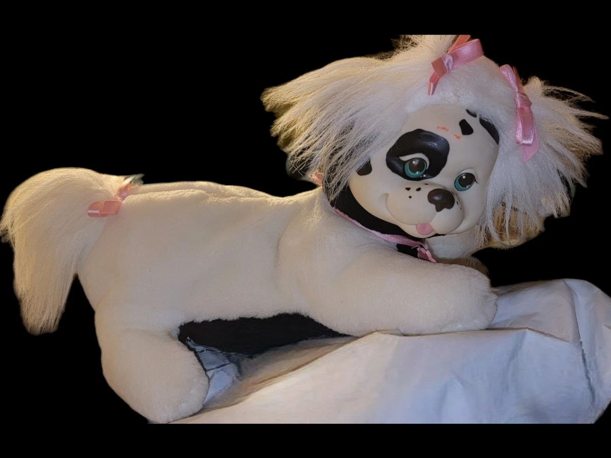 Vintage Puppy Surprise Black White Dog Mom Plush Animal with 1