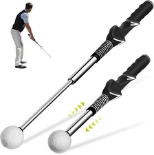 Retractable Golf Swing Aid w/Rhythm Click Sound Golf Grip Trainer Speed Training