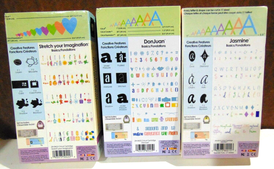3 Provo Craft Cricut 2 FONT Jasmine, Don Juan Stretch Imagination