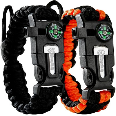 Atomic Bear Paracord Bracelet 2 Pack - Adjustable - Fire Starter - Loud Whist...