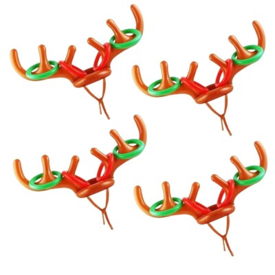 4er-Pack aufblasbarer Rentierring werfen - Geweih Hut Elch Party Spaß Geschenkset UK