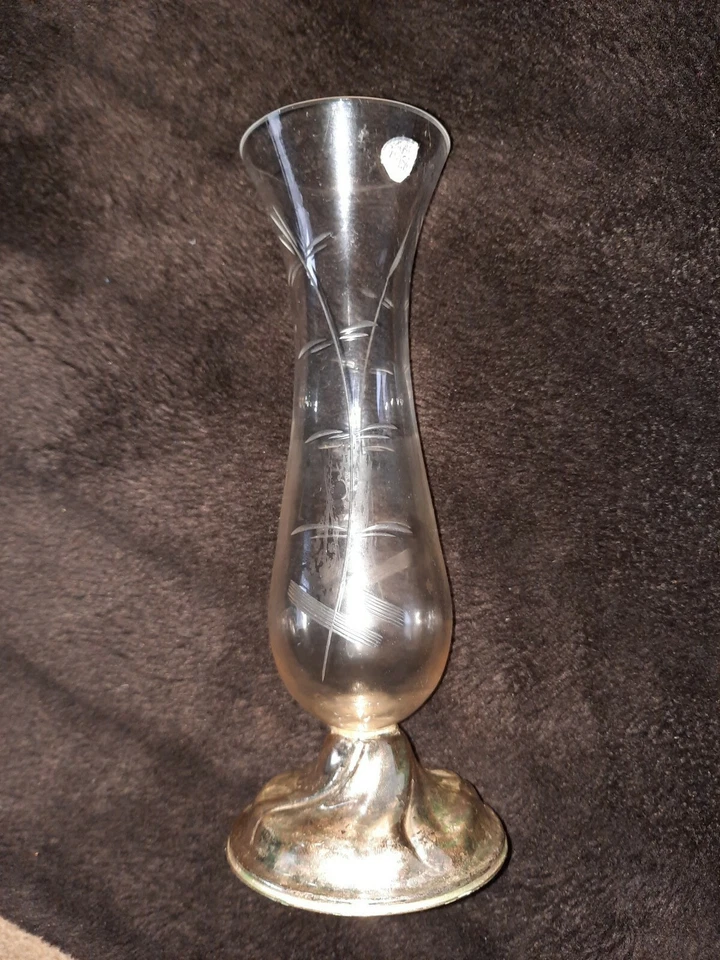 50 er Jahre geschliffene Vase mit wohl versilberten Fuß aus einer Erbschaft  - Bild 2 von 4
