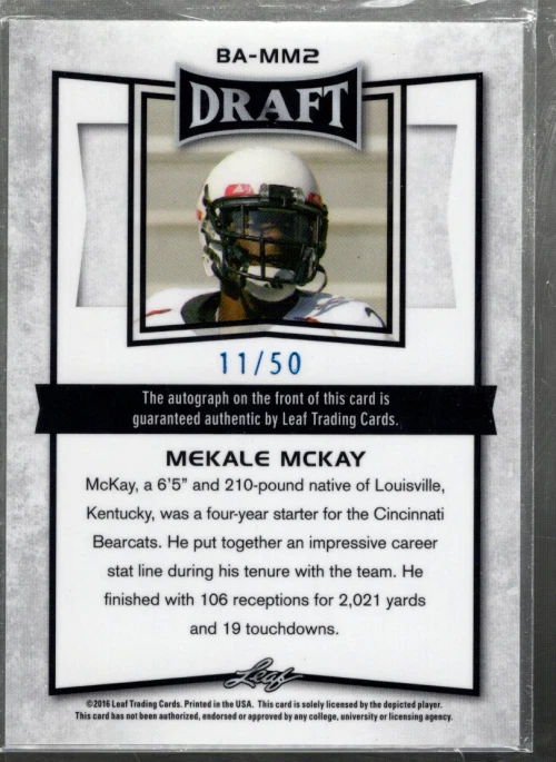 A8165- 2016 Leaf Metal Draft Prismatic Blue #BAMM2 Mekale McKay Auto /50 - NM-MT - Image 2 of 2