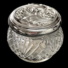Empty Avon Rich Moisture Cream Jar Vanity Glass with Ornate Silver Lid
