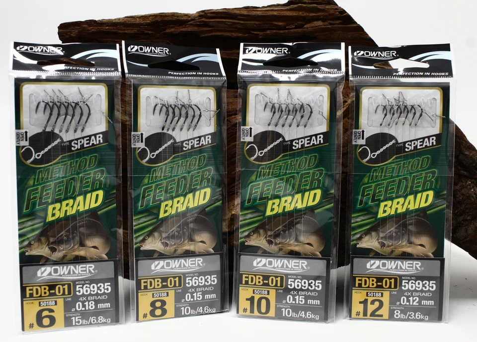 Owner 56935 Method Feeder Haken mit geflochtener Schnur und Speer Gr. 6 8 10 12