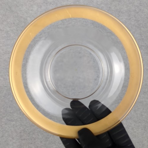 Georges Briard Glass Bowl w/ 5.5" Underplate Gold Leaf Trim Signed MCM 1960s - Picture 9 of 10