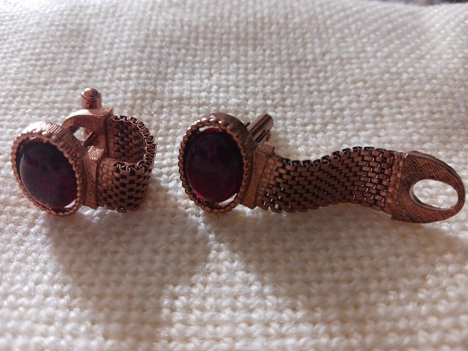 Cuff Links Copper Ruby Red Art Glass - Image 2 of 4