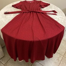 Shein Womens Red Round Neck Flared Sleeve Pullover Maxi Dress With Belt Size 4