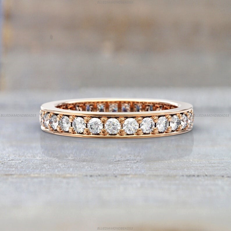 14k Rose Gold Moissanite Eternity Anniversary Engagement Ring