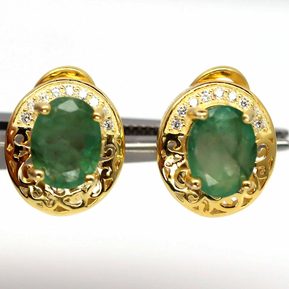 SHOLA Echt Natürlicher Grün Smaragd Ohrringe Sterlingsilber E432 - Bild 2 von 3