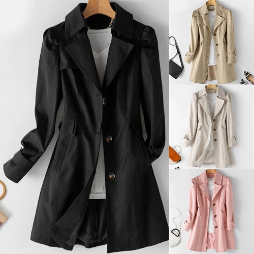 Coat Overcoat Mid-Long Female Woman Single-breasted Windbreaker Spring Coat