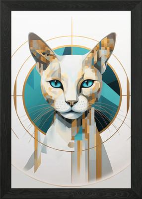 Weiße geometrische Katze gerahmtes Wandbild Poster Leinwanddruck Bild