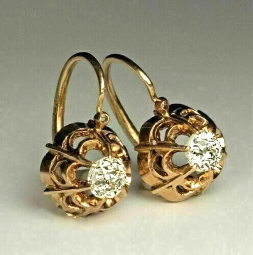 2Ct Round Cut Real Moissanite Huggie Hoop Earrings 14K Yellow Gold Plated
