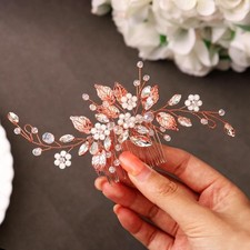Pearl Crystal Leaf Bride Wedding Hair Comb Bridal Side Hair Piece Accessory