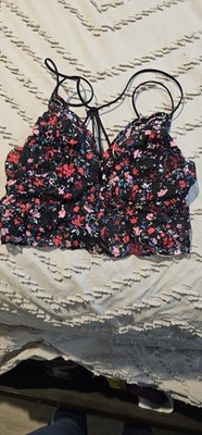 PINK Victoria's Secret Floral Lace Bralette S A Cup Black Wireless Adjustable